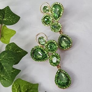 Gold Green Glam Crystal Glass Teardrop Earrings